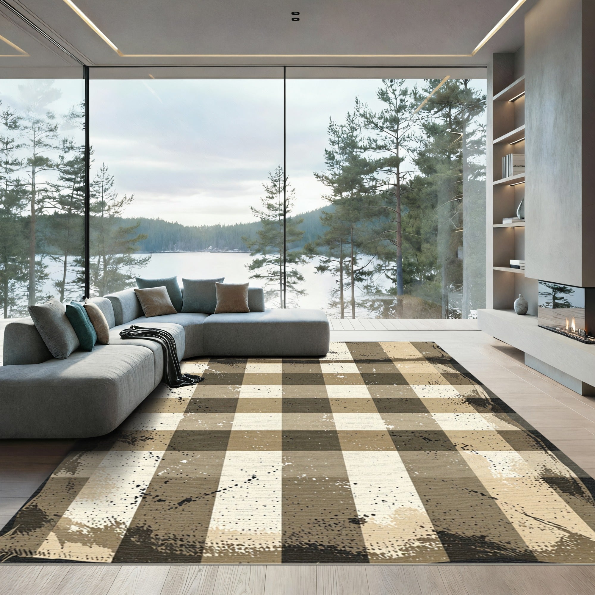 Rustic Textured Buffalo Check Rug