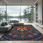 Vibrant Red Fox Mandala Art Rug