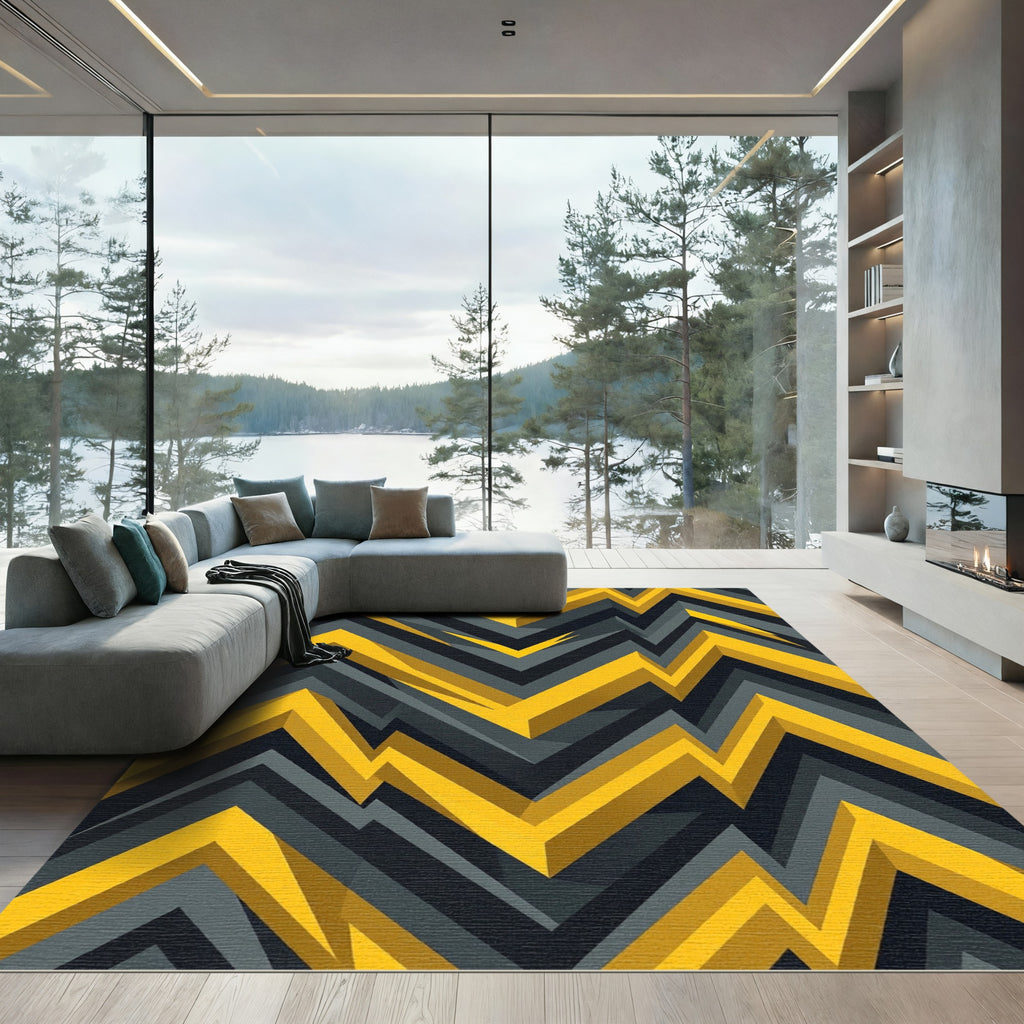 Yellow Gray Jagged Chevron Rug