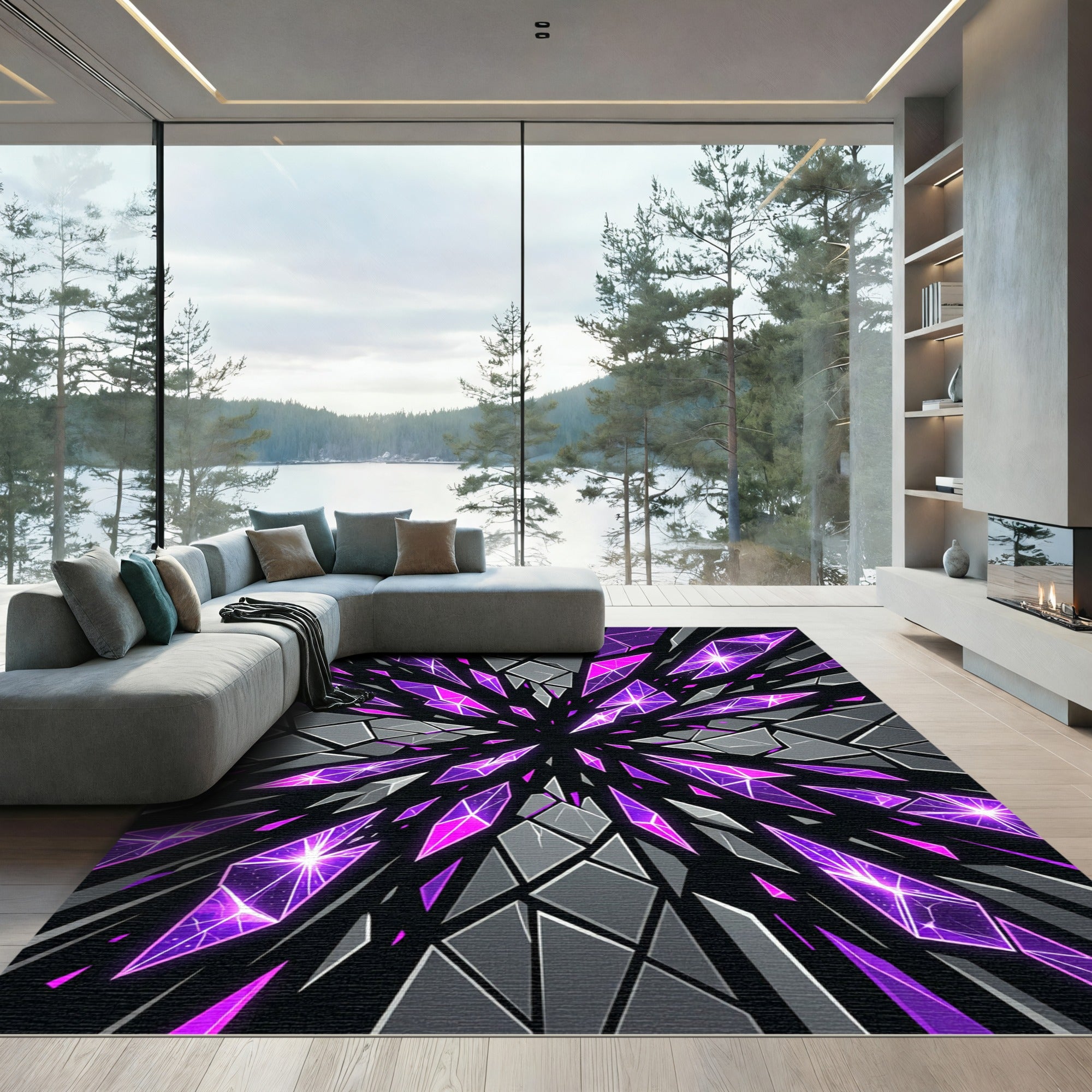Cosmic Purple Crystal Shard Explosion Rug