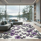 Purple And Gray Blossom Branches Rug
