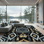 Geometric Tribal Black Gold Chevron Rug