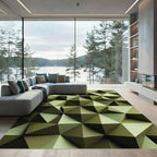 Olive Green Geometric Facet Rug