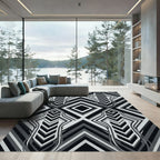 Monochrome Geometric Chevron Diamond Grid Rug