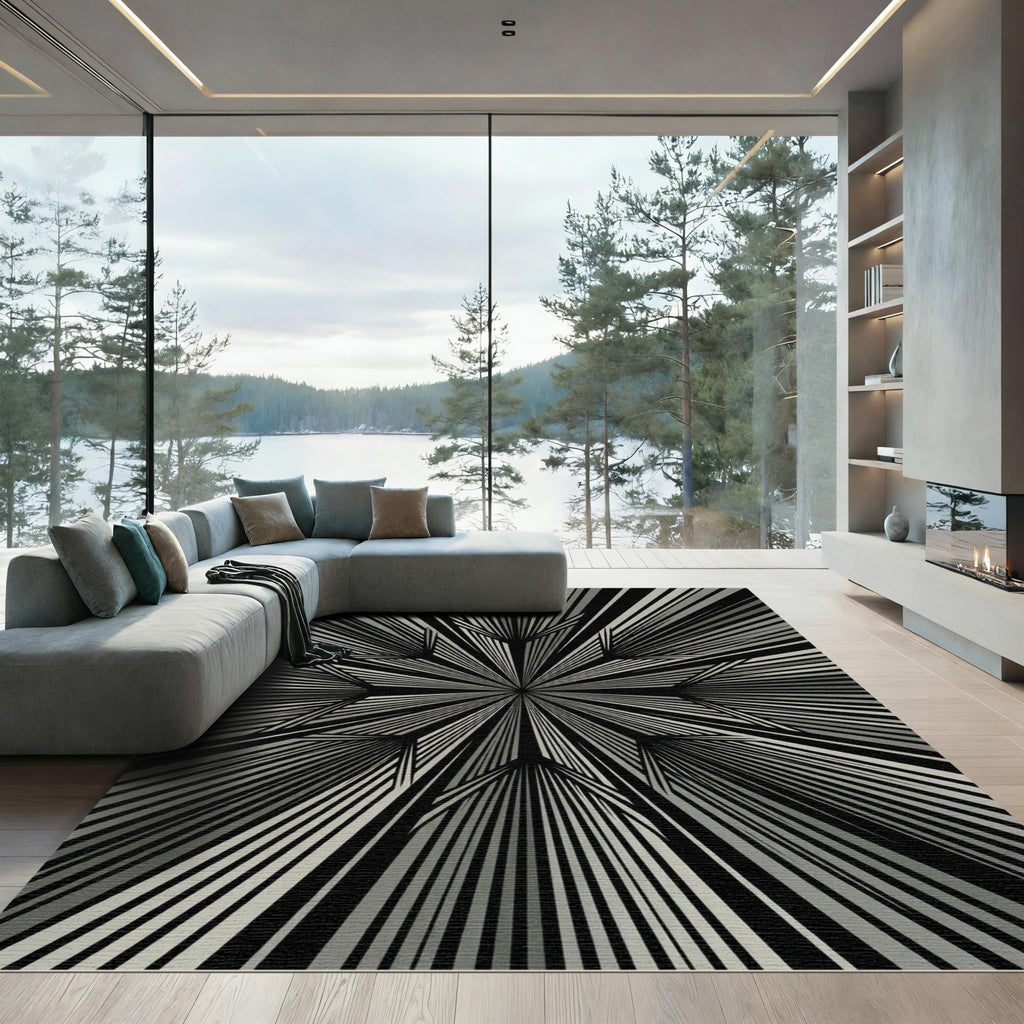 Monochromatic Sunburst Geometric Star Rug
