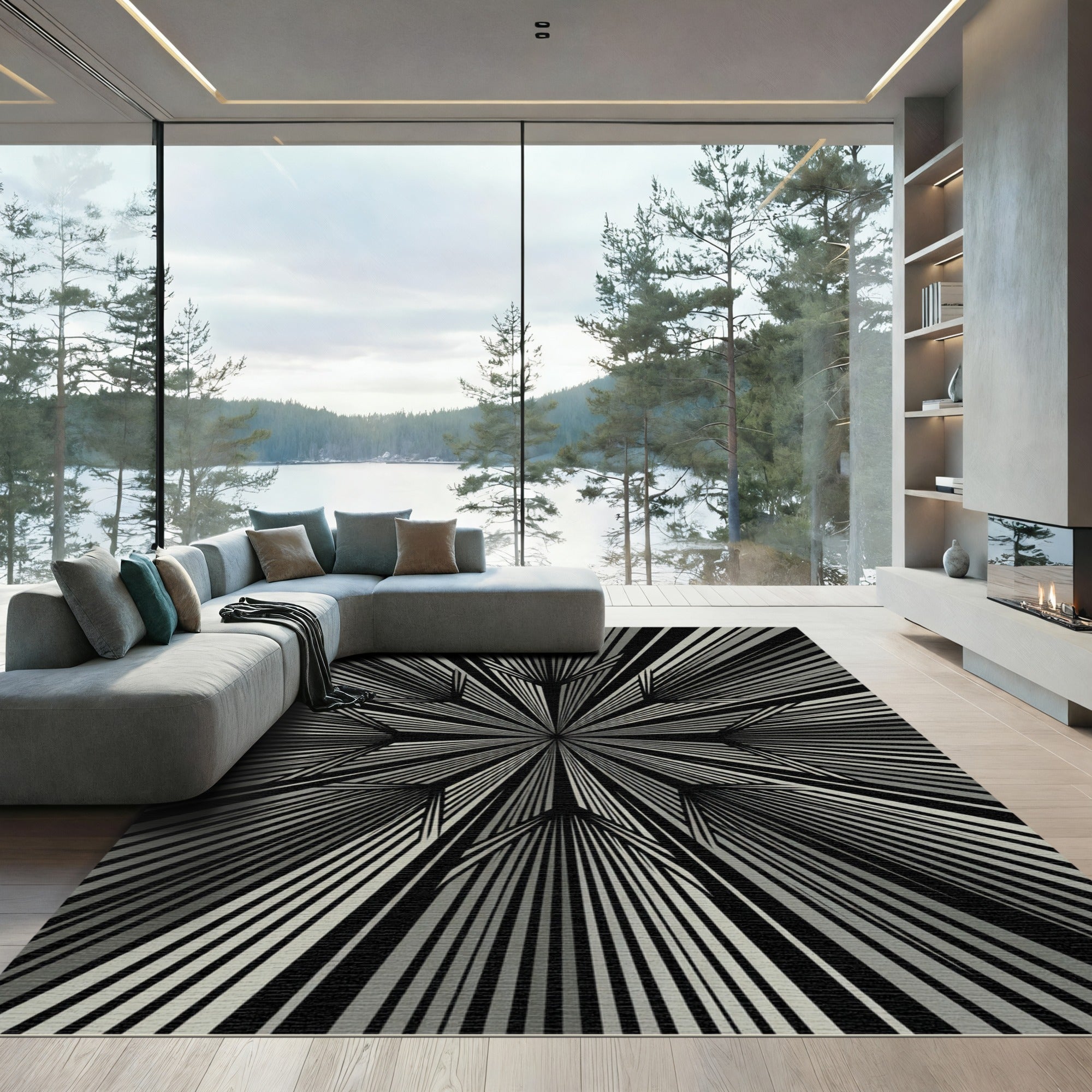 Monochromatic Sunburst Geometric Star Rug