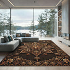 Ornate Gold Symmetrical Floral Medallion Rug
