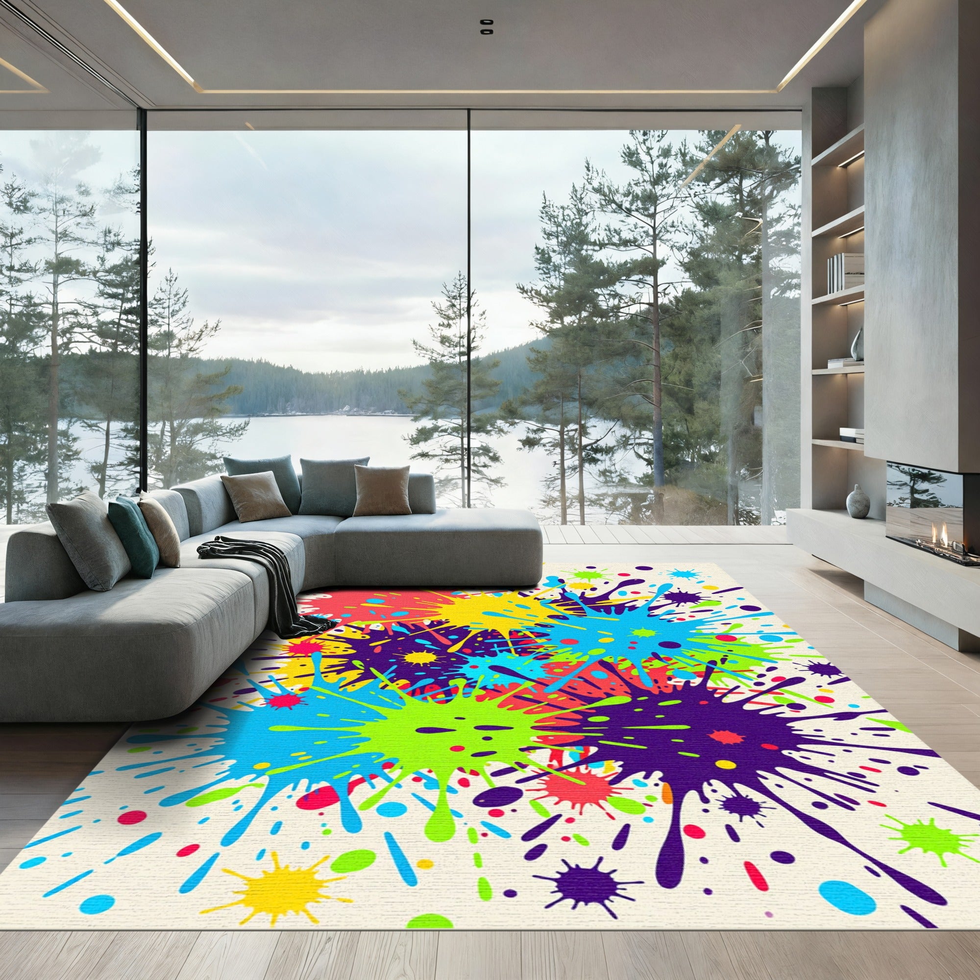 Vibrant Multicolored Modern Abstract Paint Splatter Rug