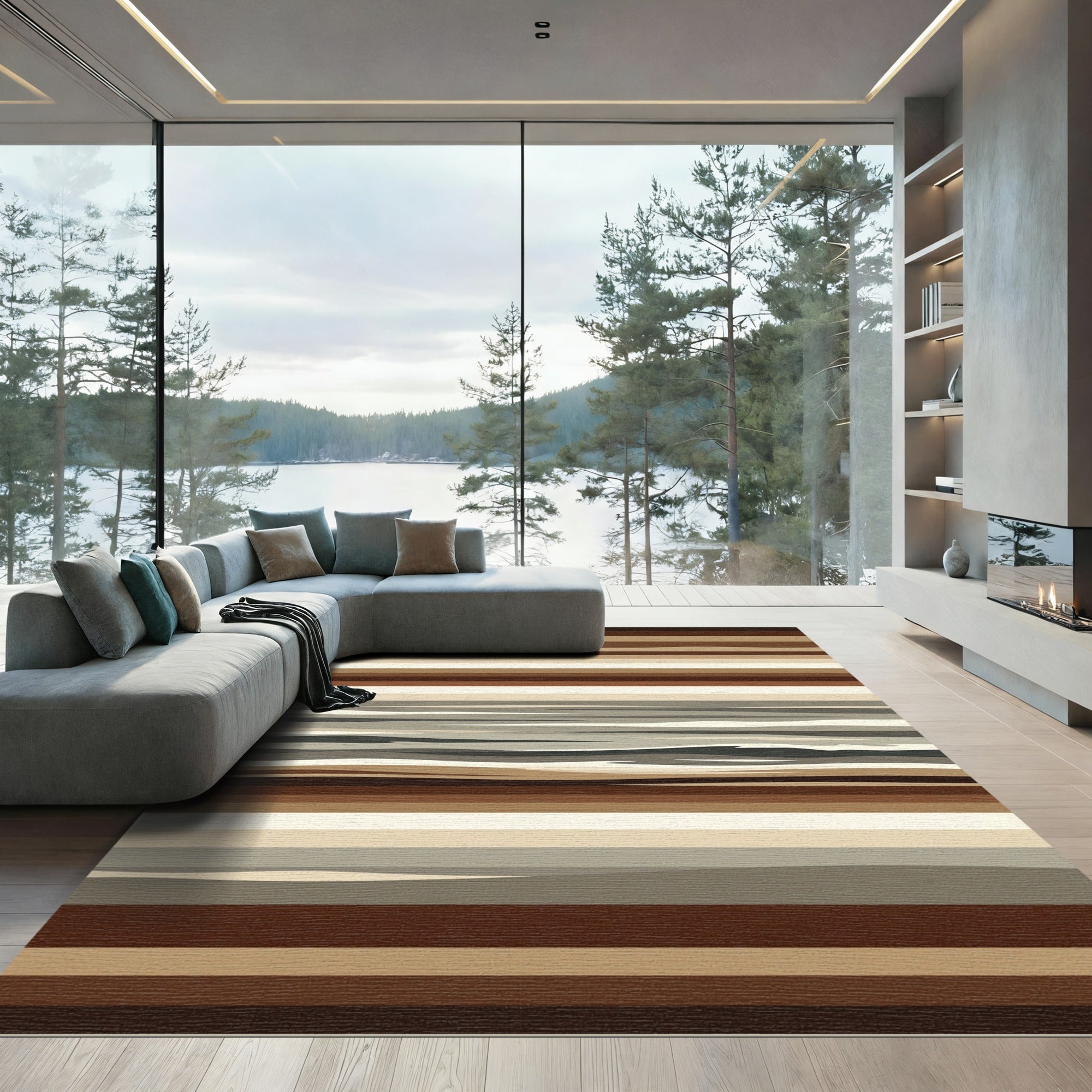 Earthy Horizontal Striped Layered Abstract Rug