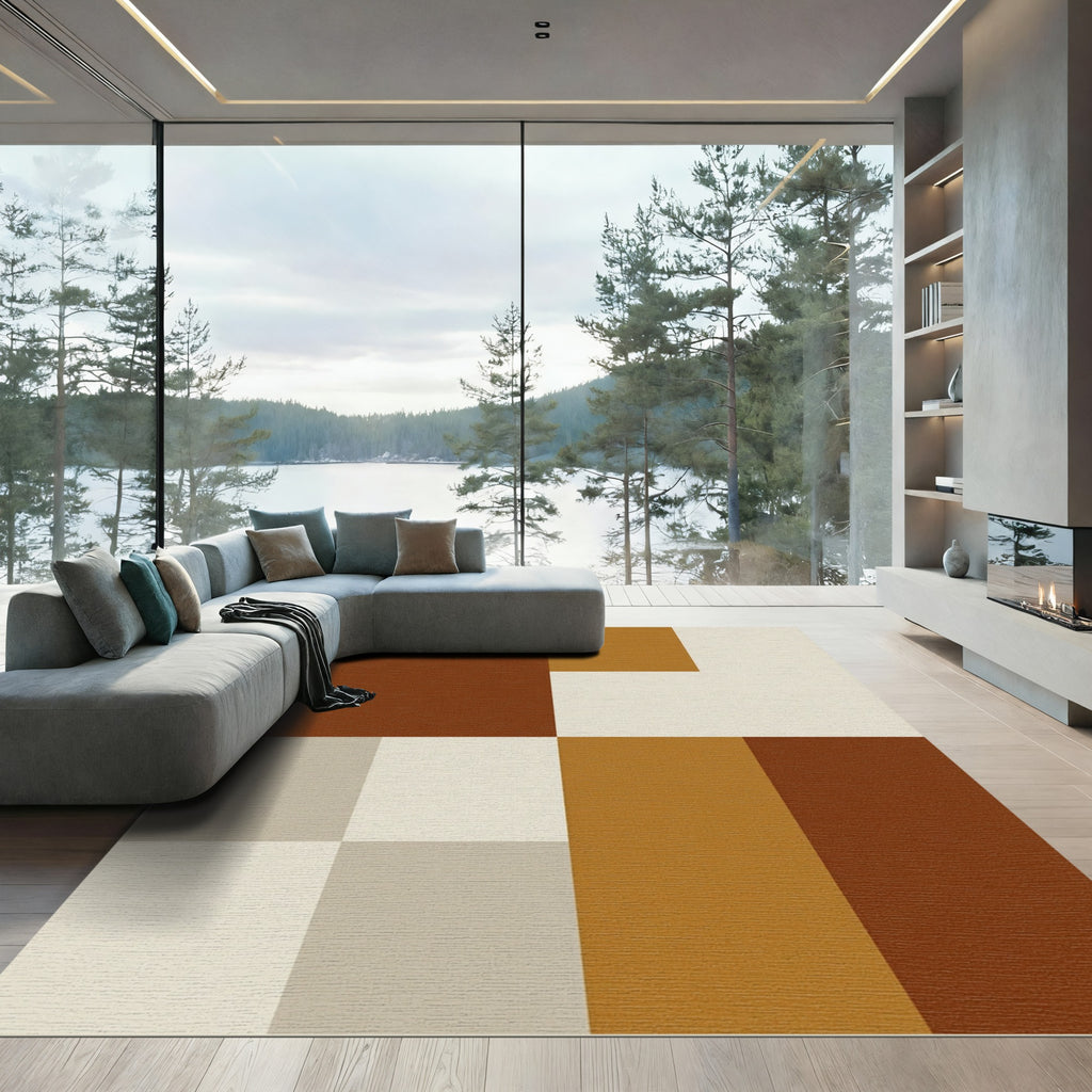 Minimalist Earth Tone Geometric Block Rug