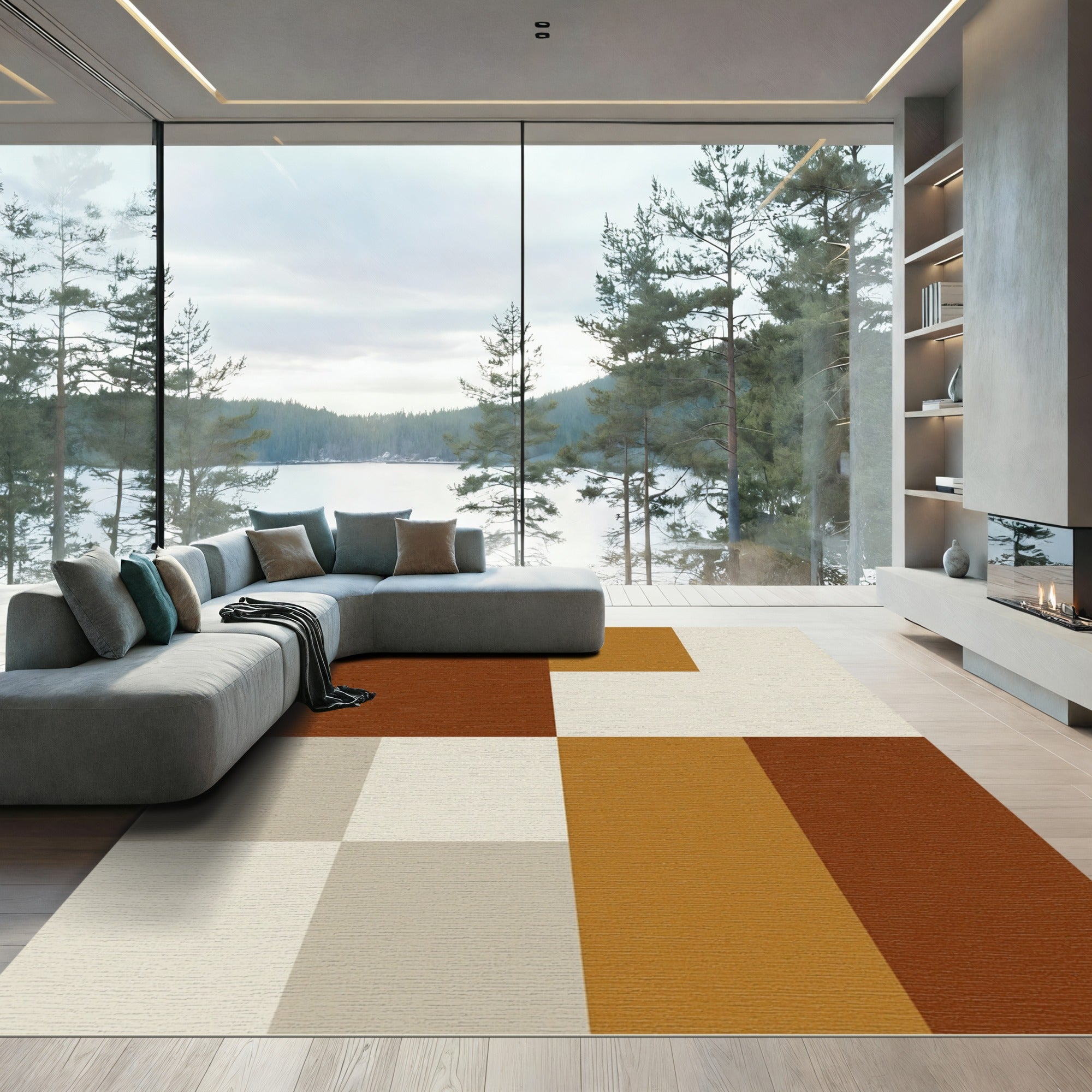 Minimalist Earth Tone Geometric Block Rug
