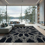 Monochromatic Gothic Circular Architectural Wheel Rug