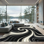 Monochrome Liquid Marble Swirl Rug