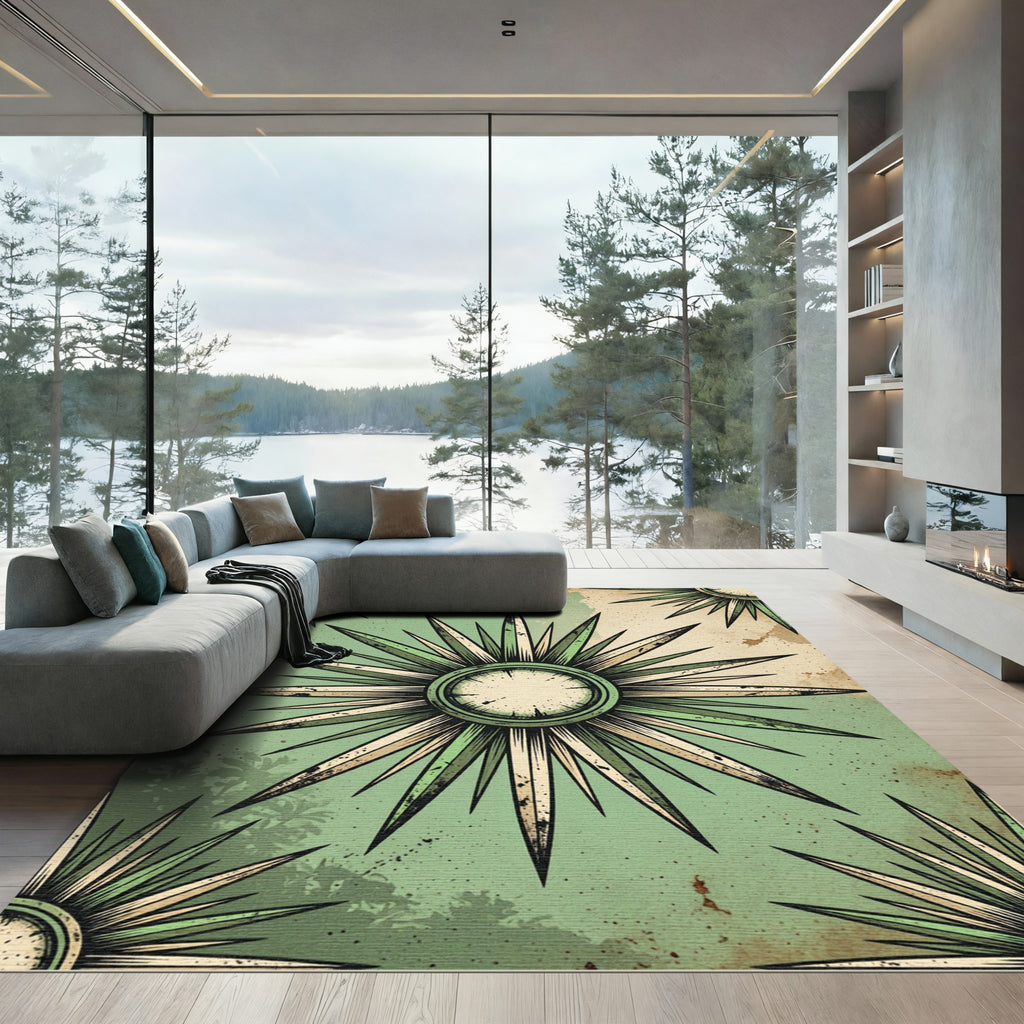 Vintage Sage Starburst Compass Medallion Rug