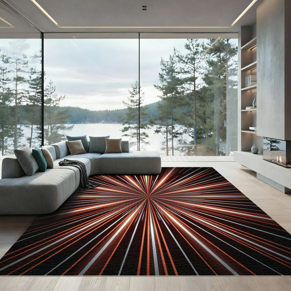 Explosion Starburst Copper Silver Rays Rug