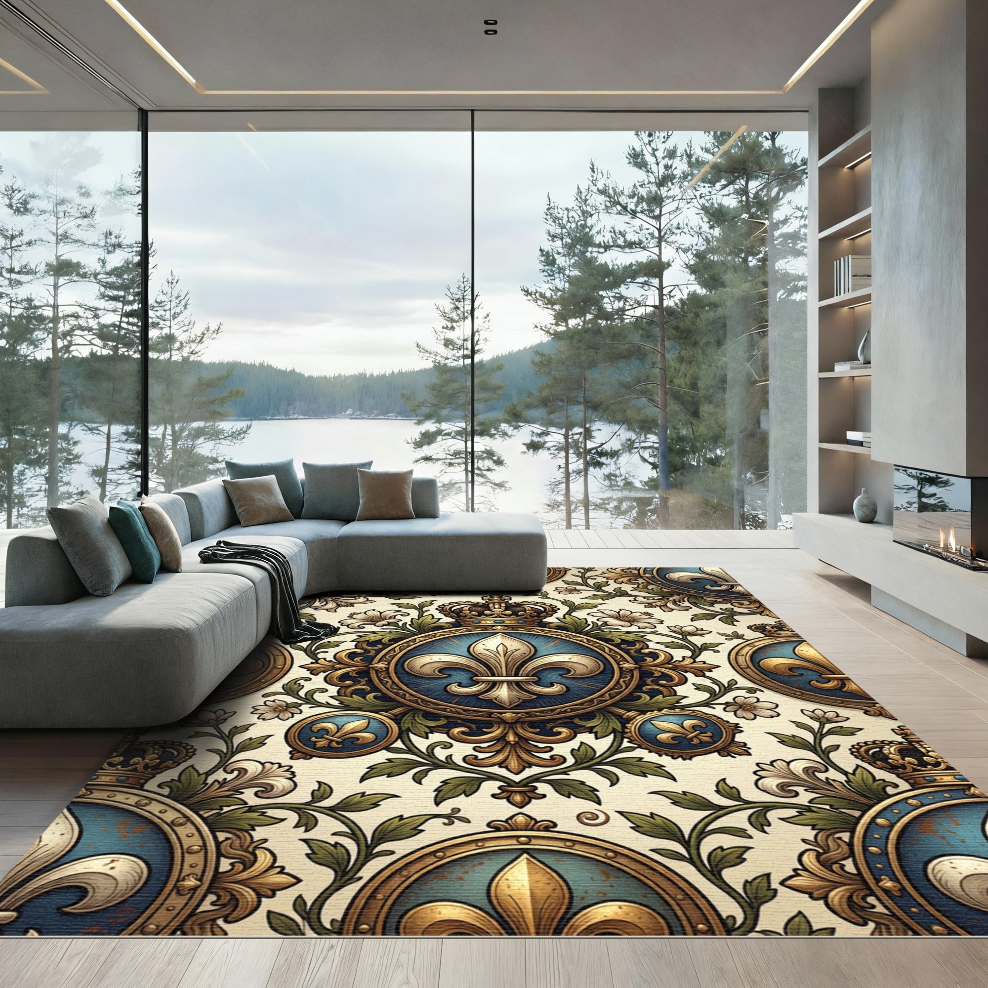 Ornate Gilded Fleur de Lis Crown Rug