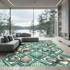 Coastal Seashell Lattice Mint Teal Area Rug