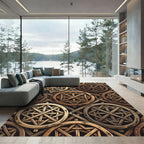 Rustic Bronze Interlocking Wooden Wheel Rug