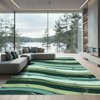Abstract Green Layered Wave Rug