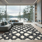Monochrome Nautical Rope Grid Rug