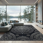 Metallic Silver Aztec Sun Calendar Rug