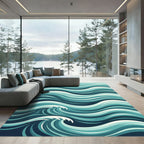 Abstract Teal Ocean Ripple Wave Rug
