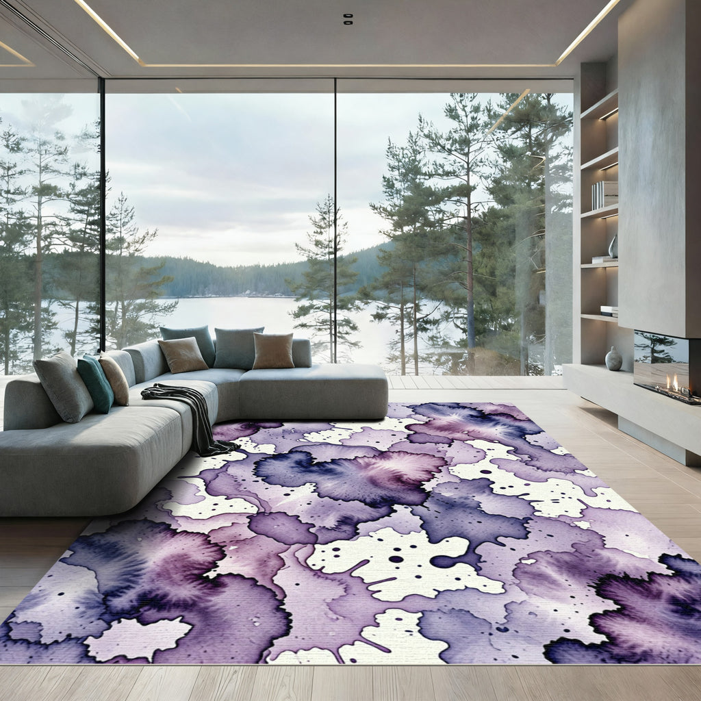 Ethereal Violet Watercolor Ink Blot Rug
