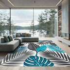 Modern Teal and Charcoal Tropical Foliage Rug