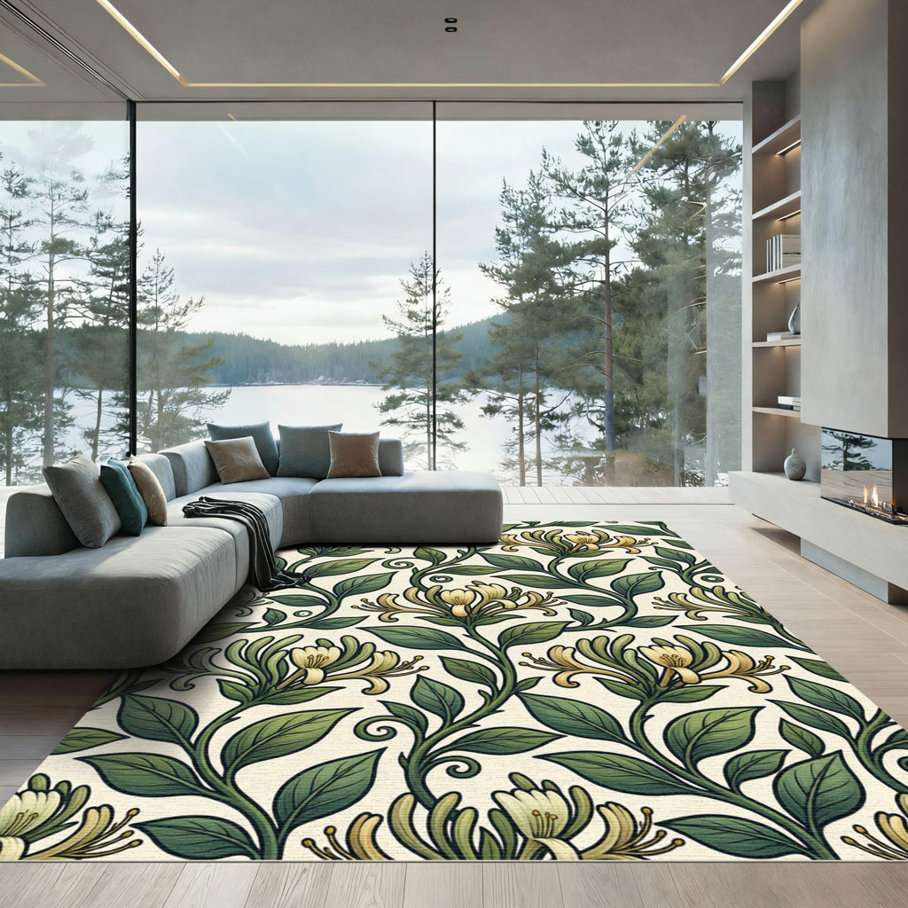 Art Nouveau Honeysuckle Sage Golden Vine Rug