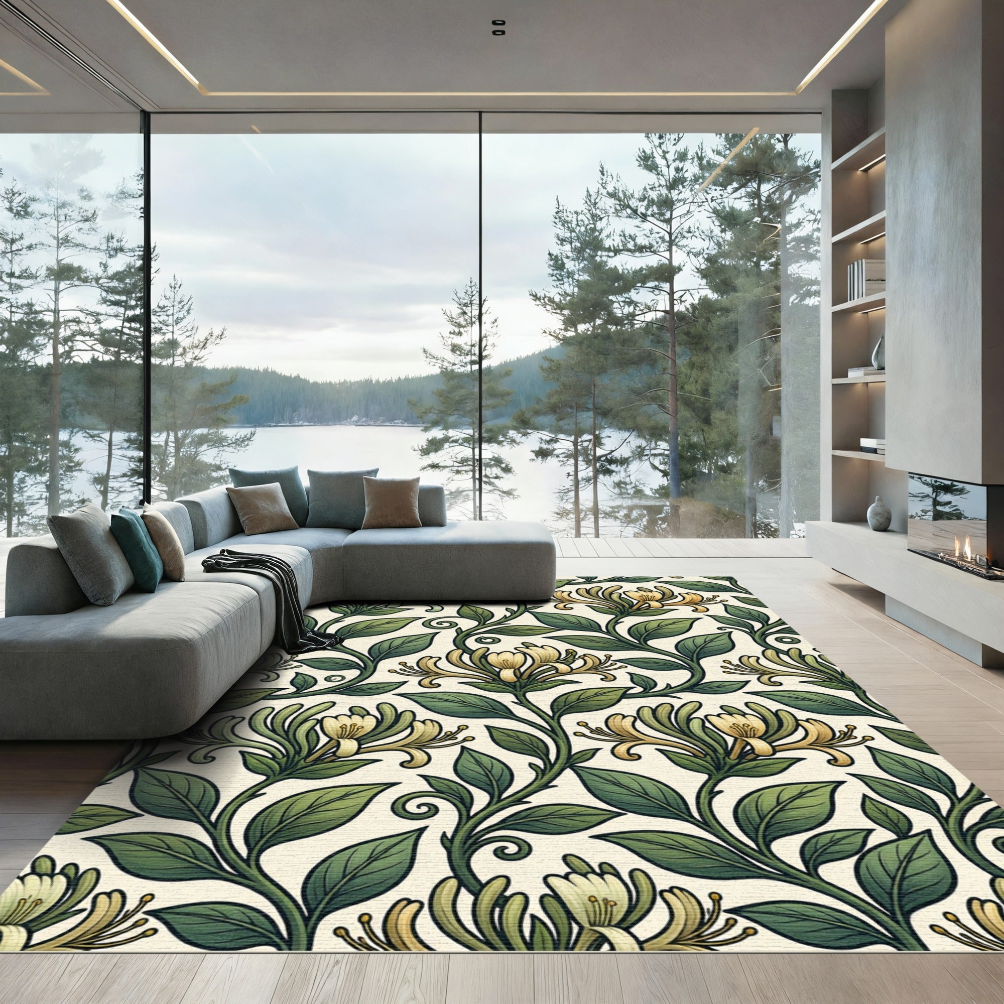 Art Nouveau Honeysuckle Sage Golden Vine Rug