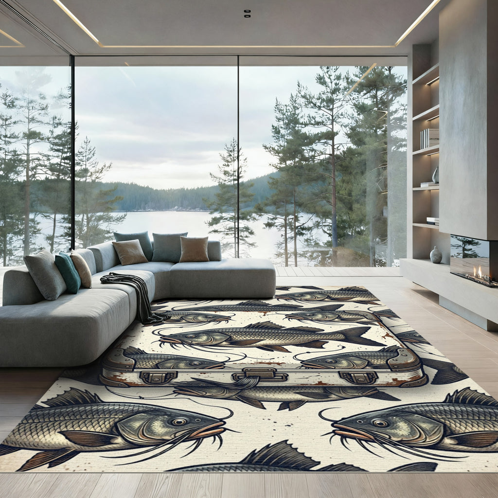 Vintage Illustration Catfish Suitcase Art Rug