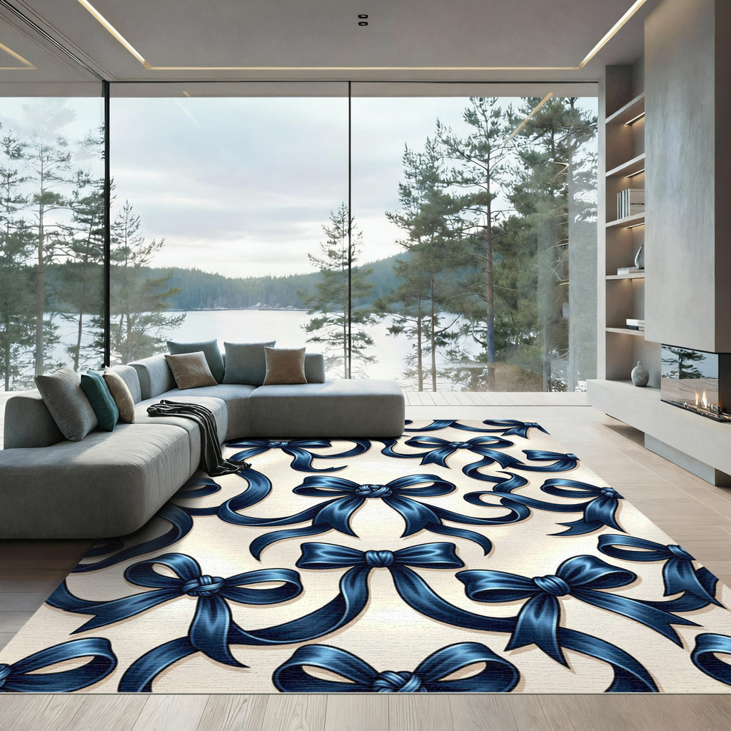 Elegant Navy Blue Satin Ribbon Art Rug