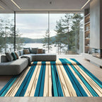 Coastal Blue Cream Striped Canvas Rug