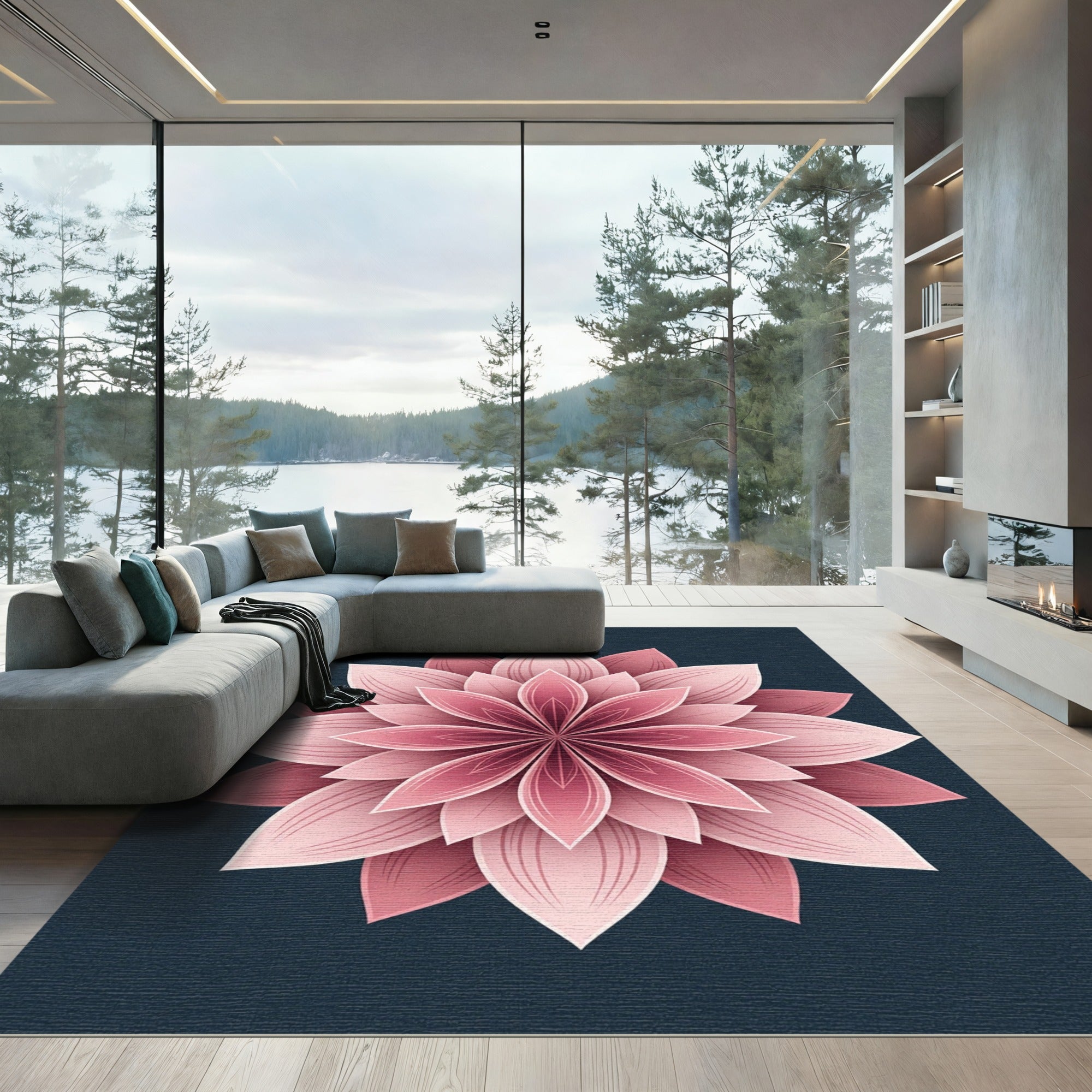 Pink Layered Blossom Floral Rug