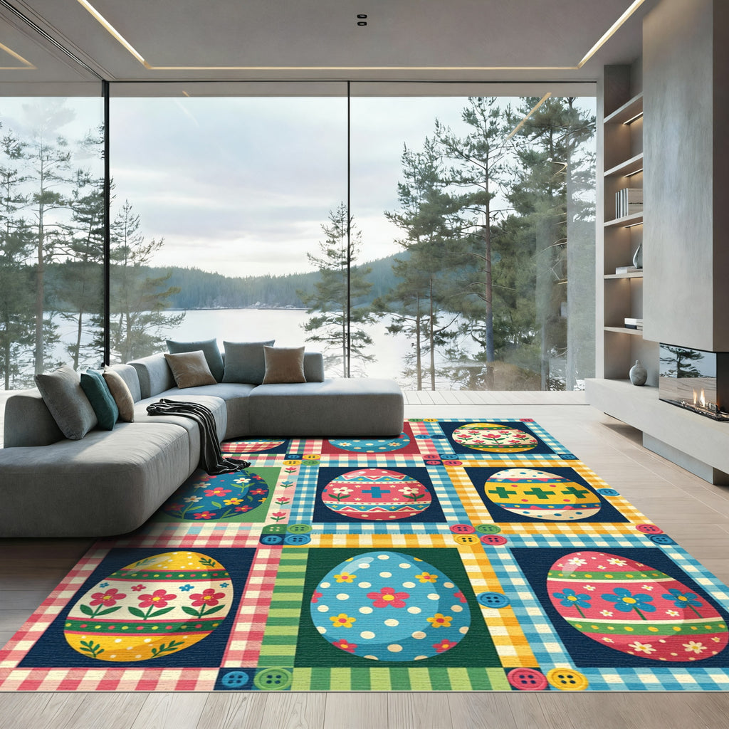 Festive Patchwork Easter Egg Quilt Rug