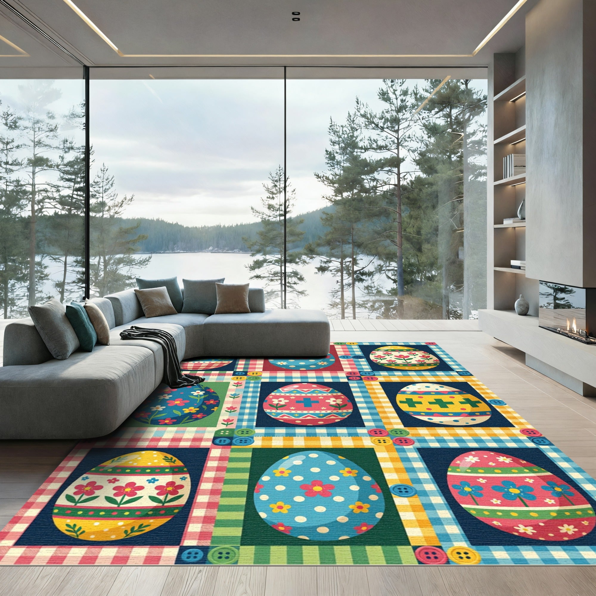 Festive Patchwork Easter Egg Quilt Rug