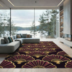 Elegant Art Deco Burgundy Fan Rug