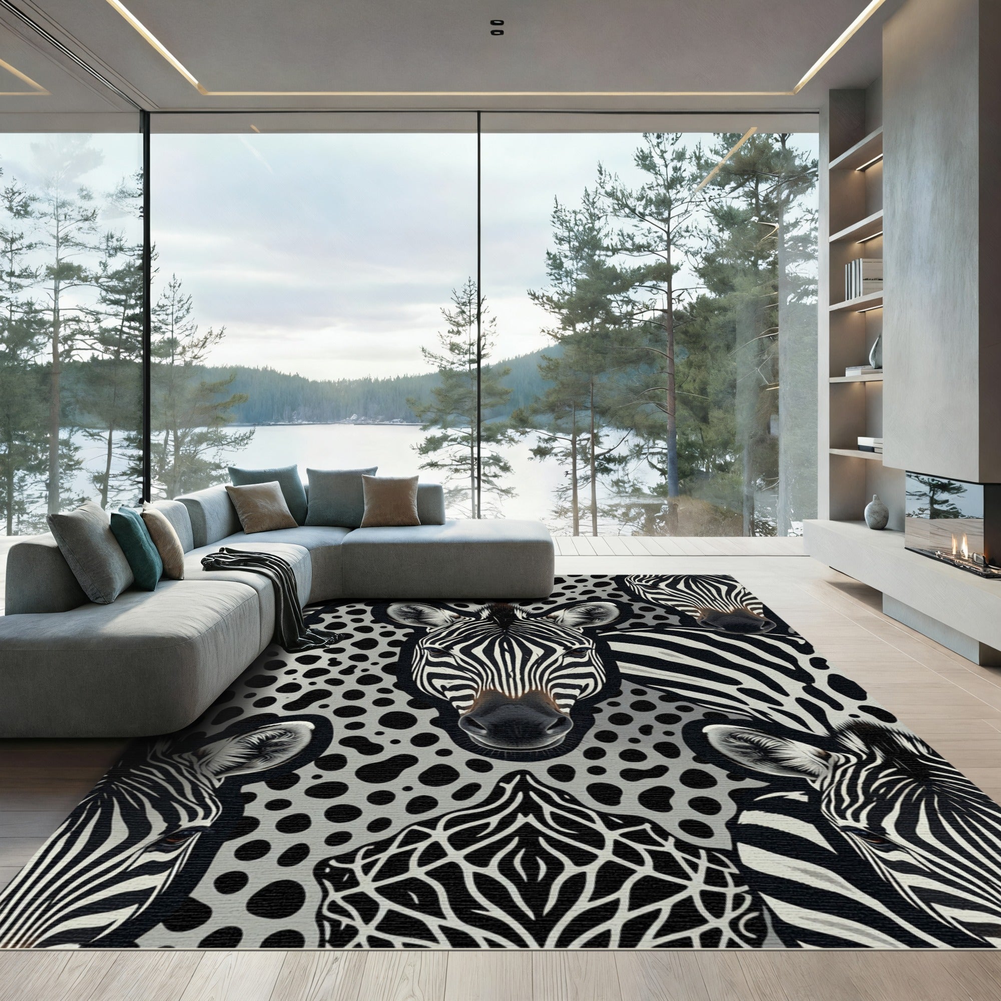 Bold Black White Zebra Herd Rug