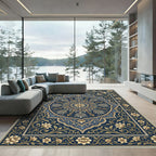 Deep Blue Floral Medallion Artistry Rug