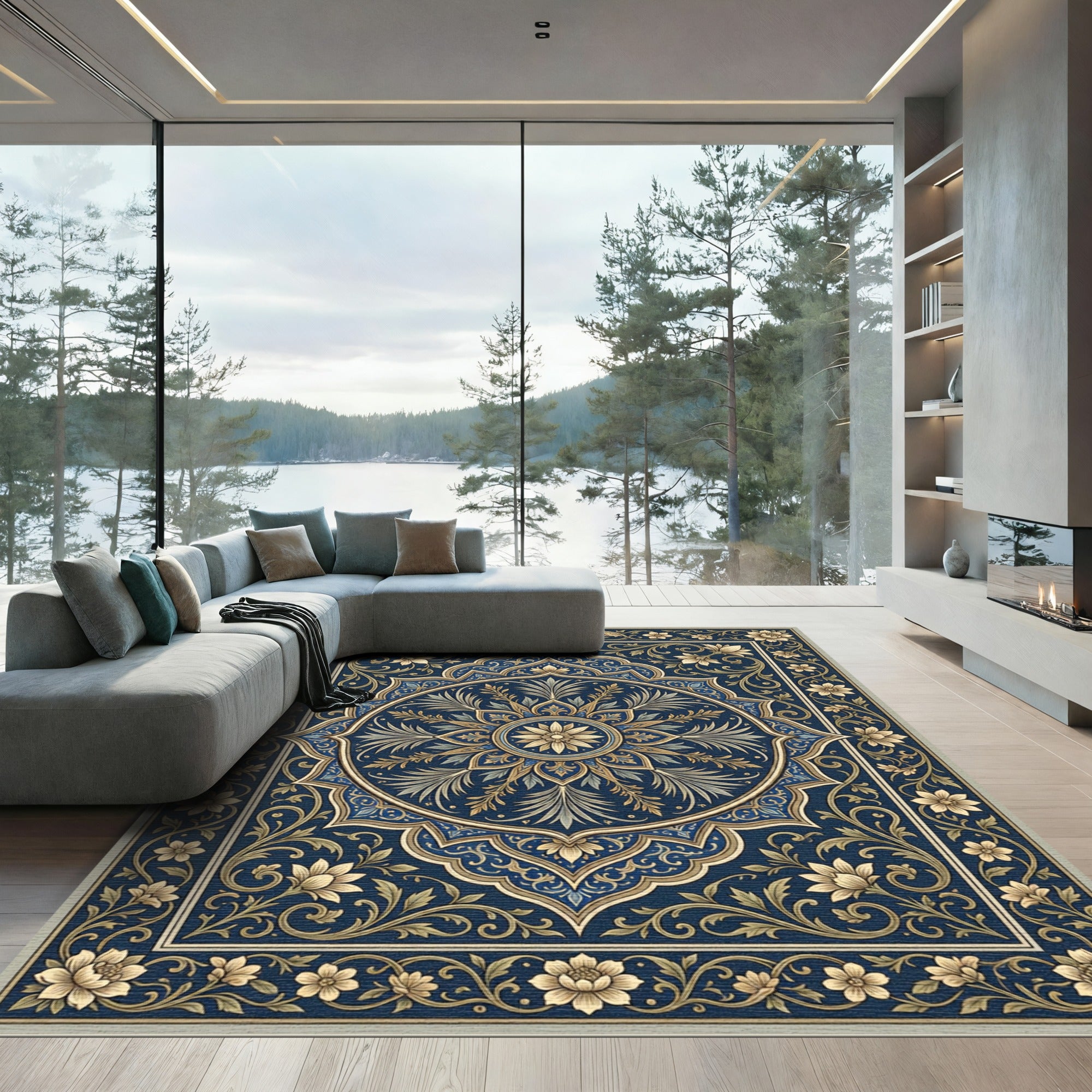 Deep Blue Floral Medallion Artistry Rug