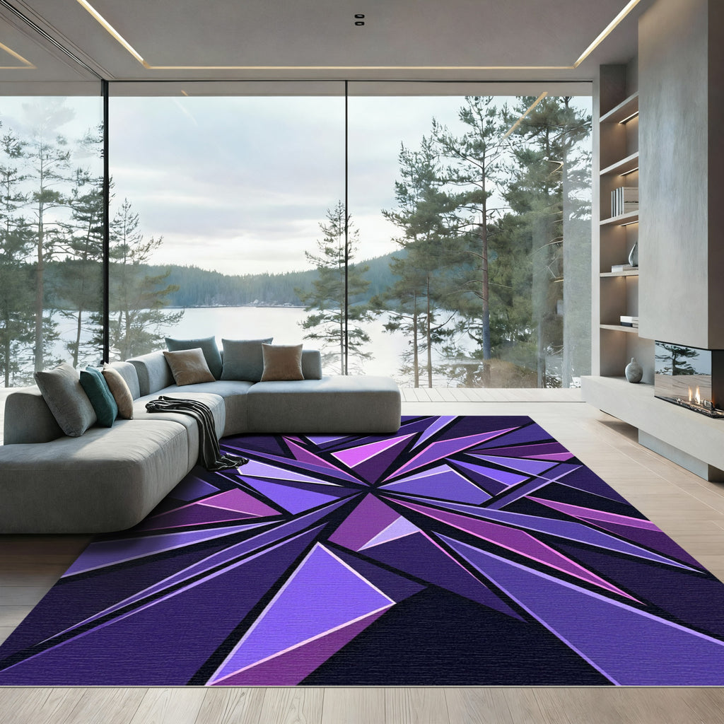 Geometric Violet Abstract Shattered Prism Rug