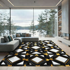 Black Golden Diamond Lattice Stars Rug