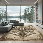 Vintage Beige Floral Baroque Medallion Rug