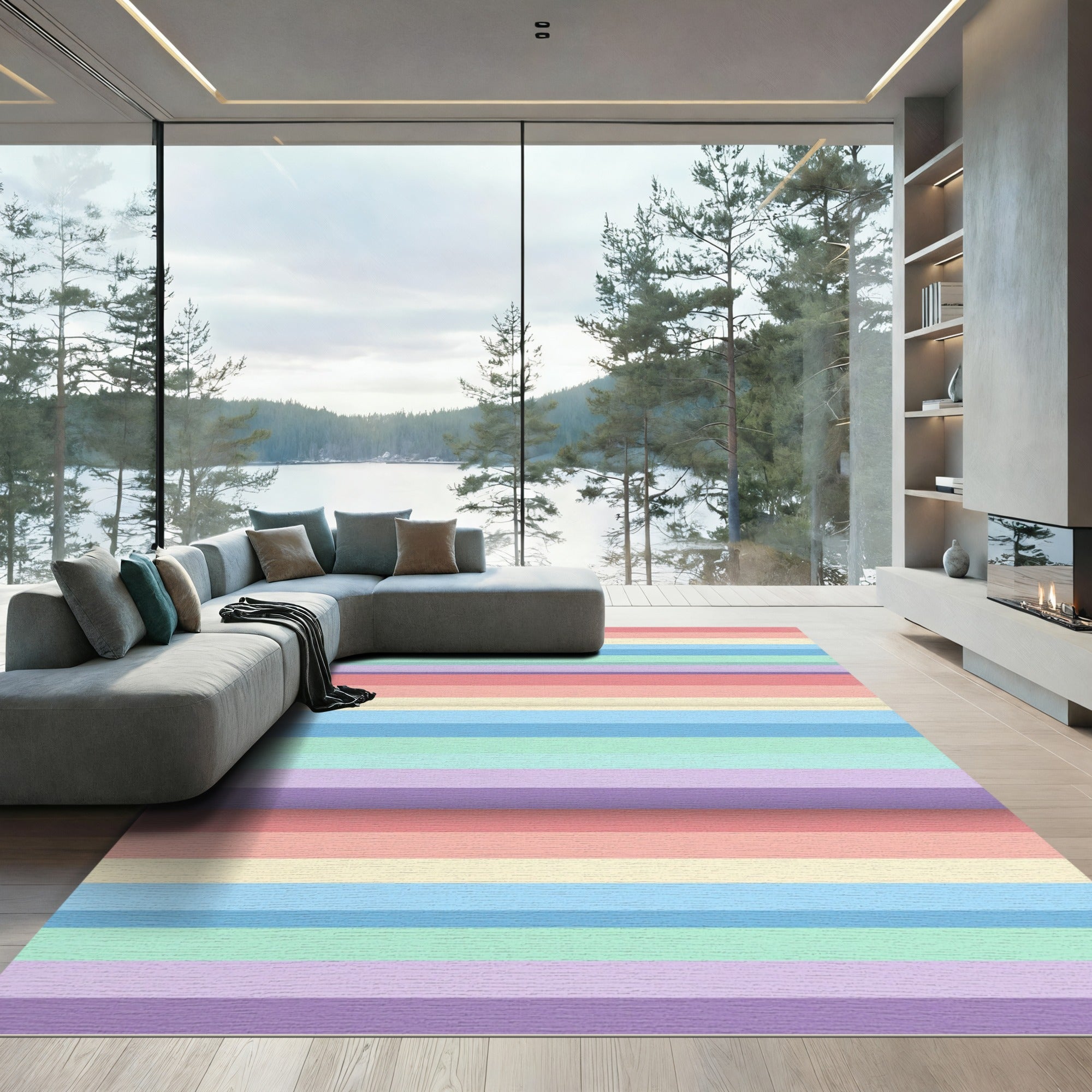 Multi-Color Pastel Horizontal Stripe Rug