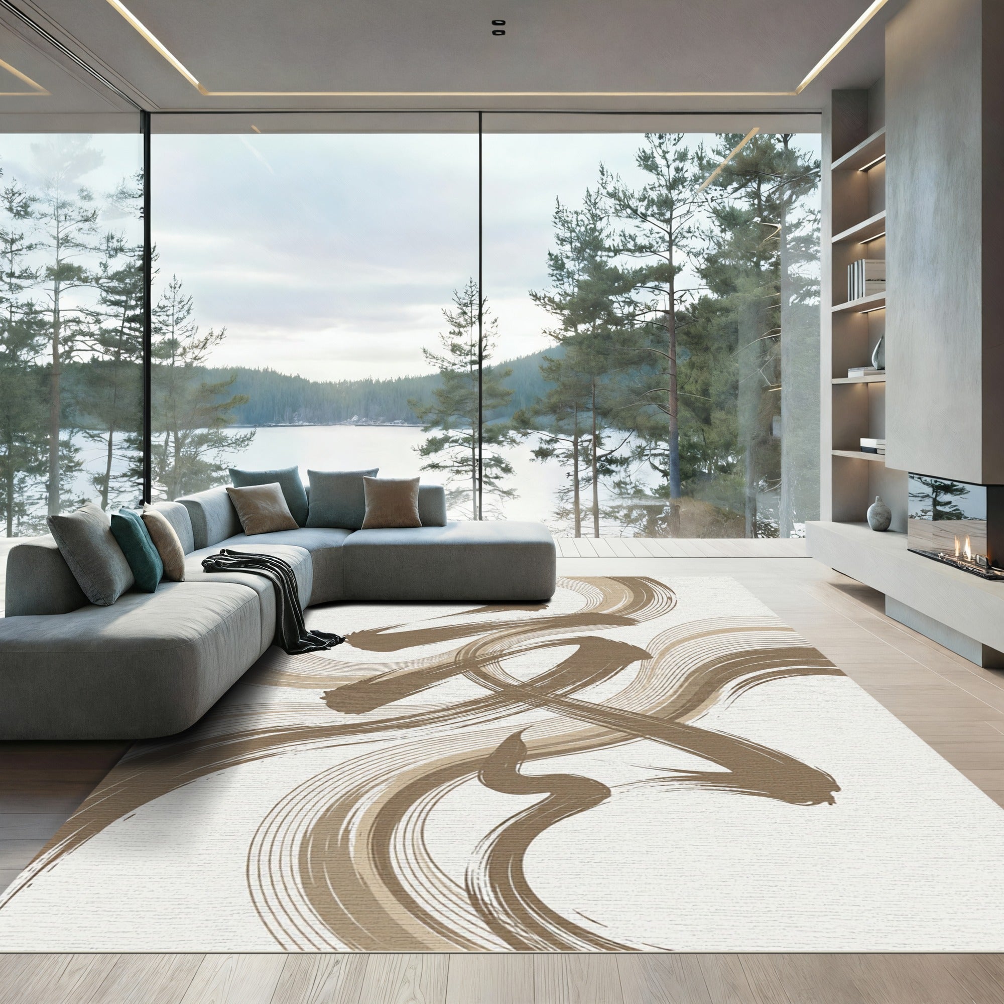 Abstract Zen Swirls in Earthy Brown Rug