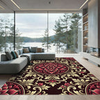 Crimson Gold Floral Medallion Scroll Rug