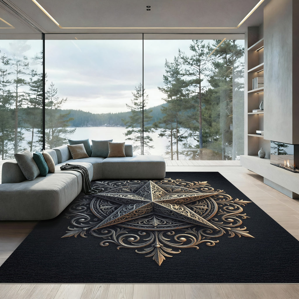 Ornate Silver Celtic Star Mandala Rug