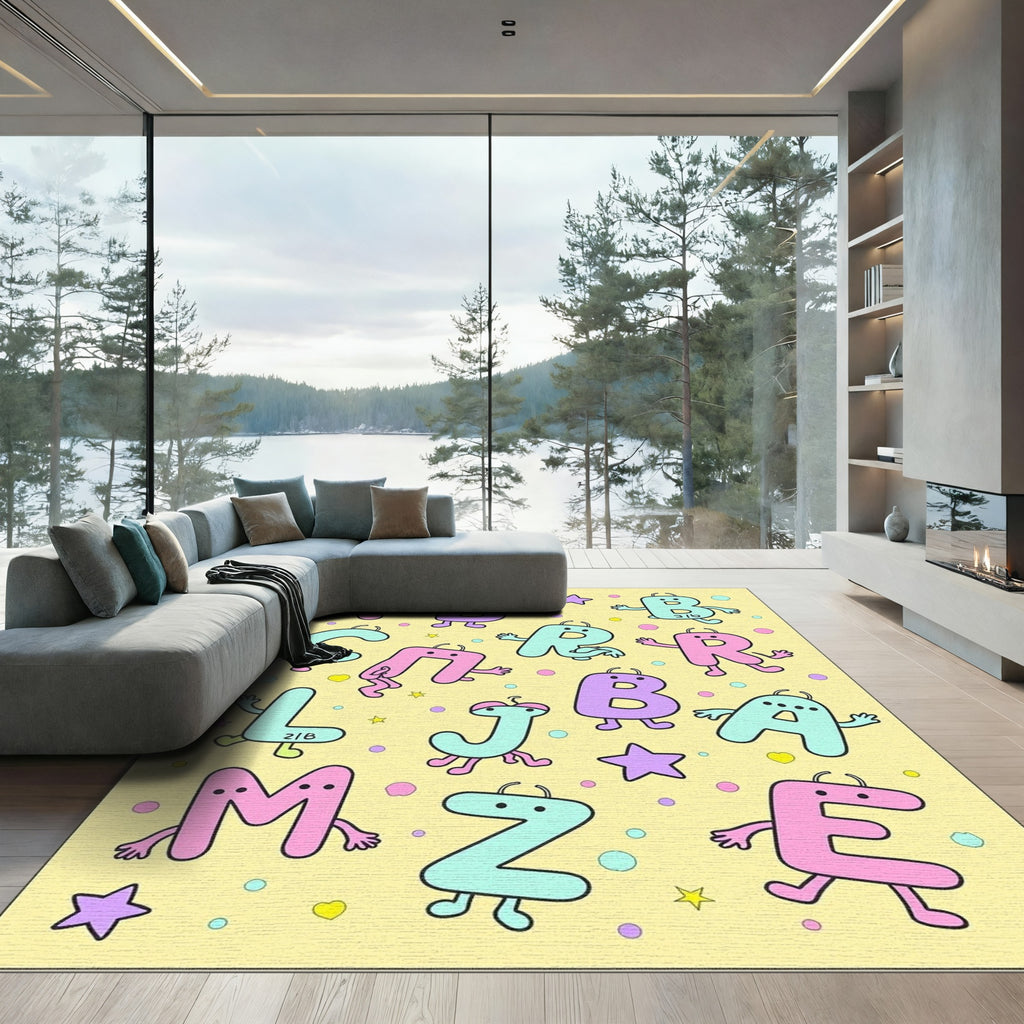 Playful Alphabet Characters Confetti Design Rug