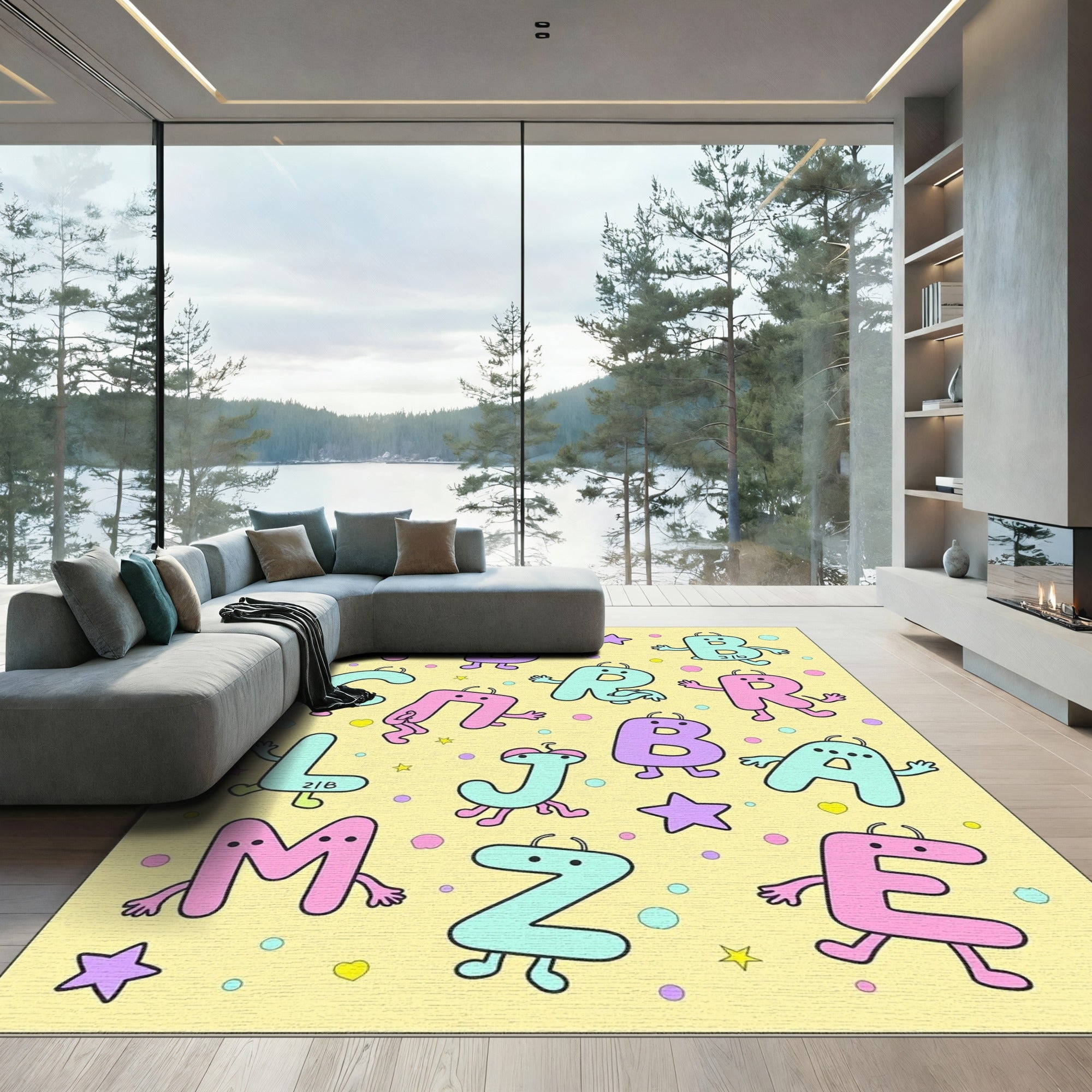 Playful Alphabet Characters Confetti Design Rug