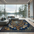 Royal Blue Gold Crest Heraldic Emblem Rug